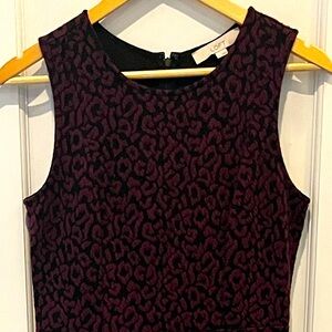 LOFT Cranberry and Black Leopard Patterned Mini Dress